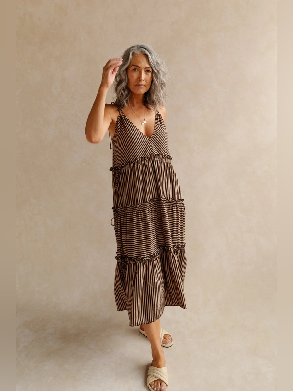 Baiia Viviana Multiway Dress Valencia Brown Tan Striped NWT